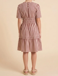 Hayden Girls Pleated Skirt Detail Striped Dress Burgundy
