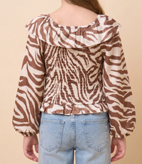 Hayden Girls Zebra Print Ruffle Detail Smocked top