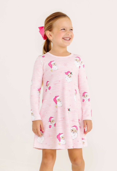 TBBC Long Sleeve Polly Dress Dear Santa Palm Beach Pink