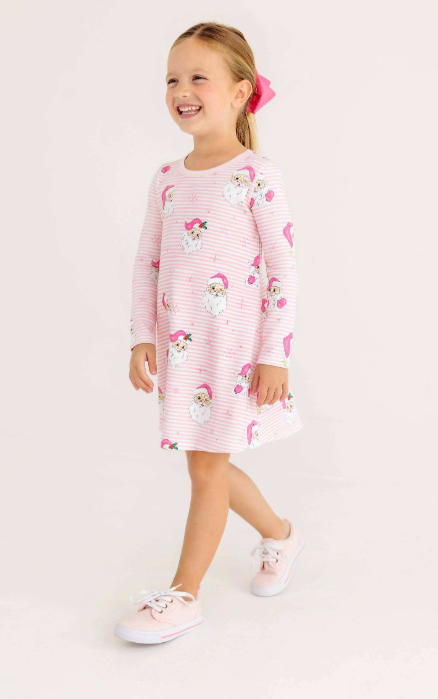 TBBC Long Sleeve Polly Dress Dear Santa Palm Beach Pink