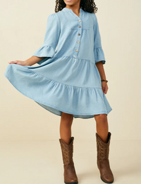 Hayden Girls Washed Detail Ruffle Sleeve Tencel Dress Light Denim