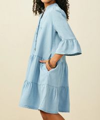 Hayden Girls Washed Detail Ruffle Sleeve Tencel Dress Light Denim