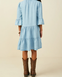 Hayden Girls Washed Detail Ruffle Sleeve Tencel Dress Light Denim