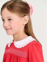 TBBC Long Sleeve Smocked Holly Day Dress Richmond Red/ Worth Ave White