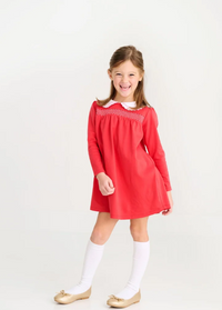 TBBC Long Sleeve Smocked Holly Day Dress Richmond Red/ Worth Ave White