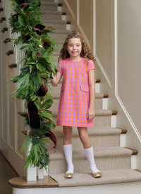 TBBC BETTS BOW DRESS WOVEN YARN AUTUMN PUNCH PLAID ROSEMARY ROSE