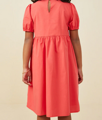 HAYDEN GIRLS RIBBON DETAILED PUFF SLEEVE DRESS RED