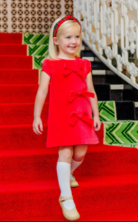 TBBC BETTS BOW DRESS RICHMOND RED VELVETEEN
