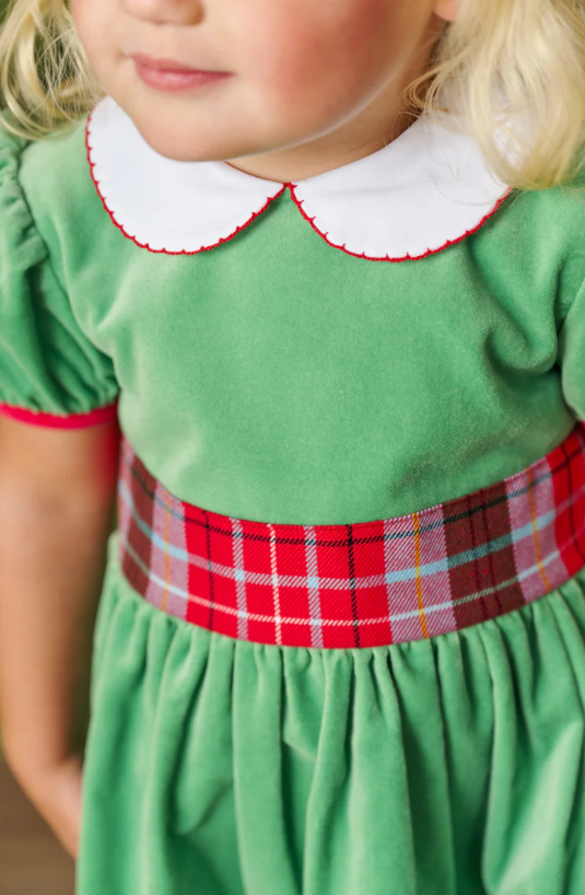 TBBC CINDY LOU SASH DRESS LIWAH KELLY GREEN/WILSON PIER PLAID