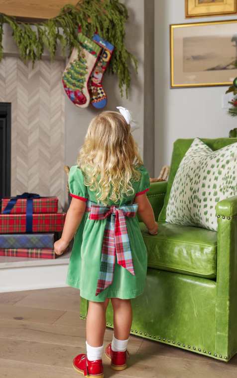 TBBC CINDY LOU SASH DRESS LIWAH KELLY GREEN/WILSON PIER PLAID