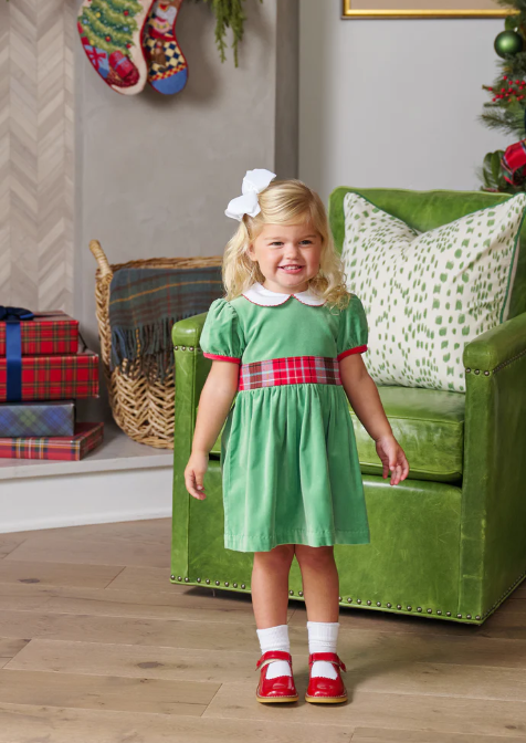 TBBC CINDY LOU SASH DRESS LIWAH KELLY GREEN/WILSON PIER PLAID