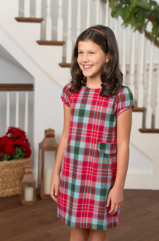 TBBC BETTS BOW DRESS WILSON PIER PLAID/RICHMOND RED