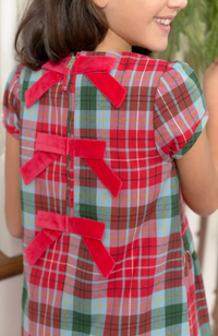 TBBC BETTS BOW DRESS WILSON PIER PLAID/RICHMOND RED