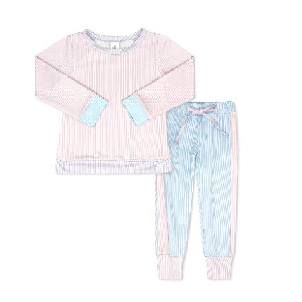 SET ATHLEISURE SELENA JOGGER SET COTTON CANDY PINK MINISTRIPE