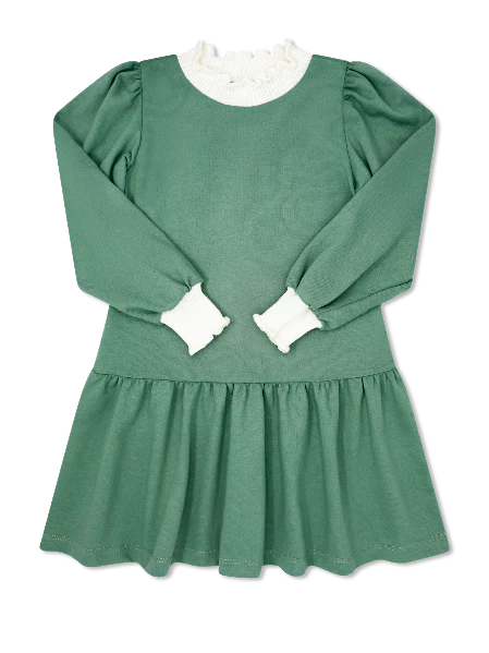 SET PROPER DORTHY DROPWAIST DRESS CLOVER GREEN KNIT
