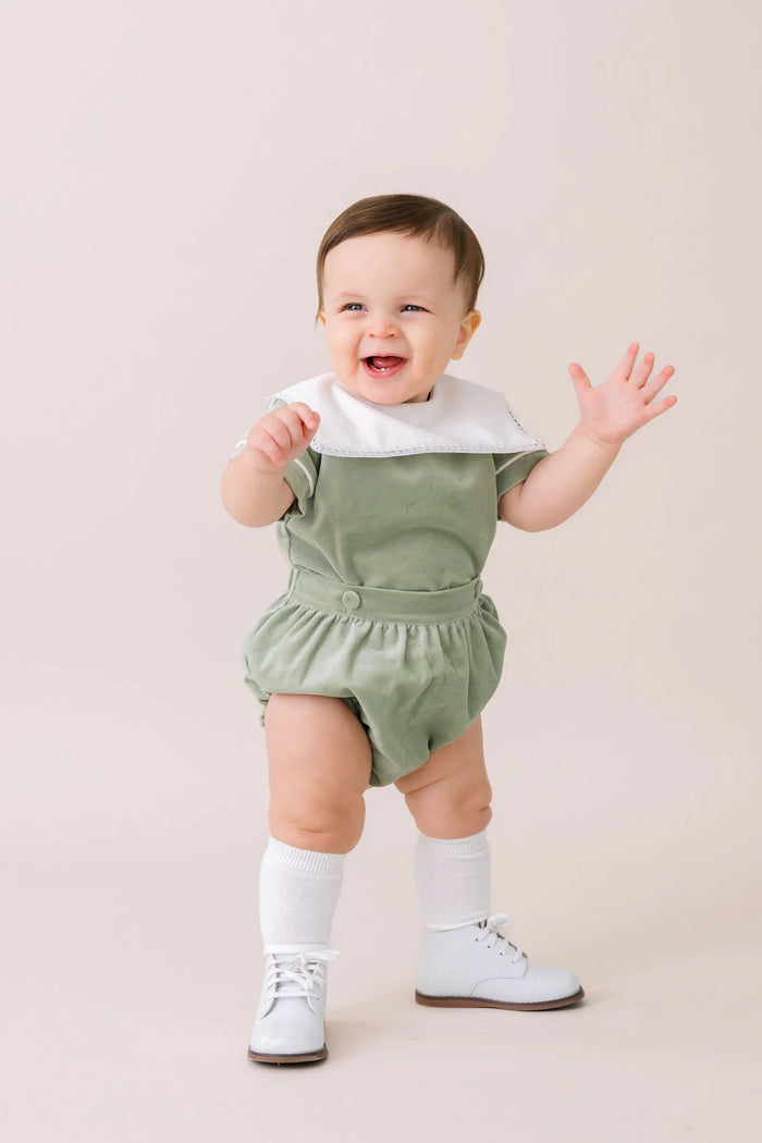 LULLABY SET CHRISTIAN BUTTON ON LEYLAND GREEN VELVET