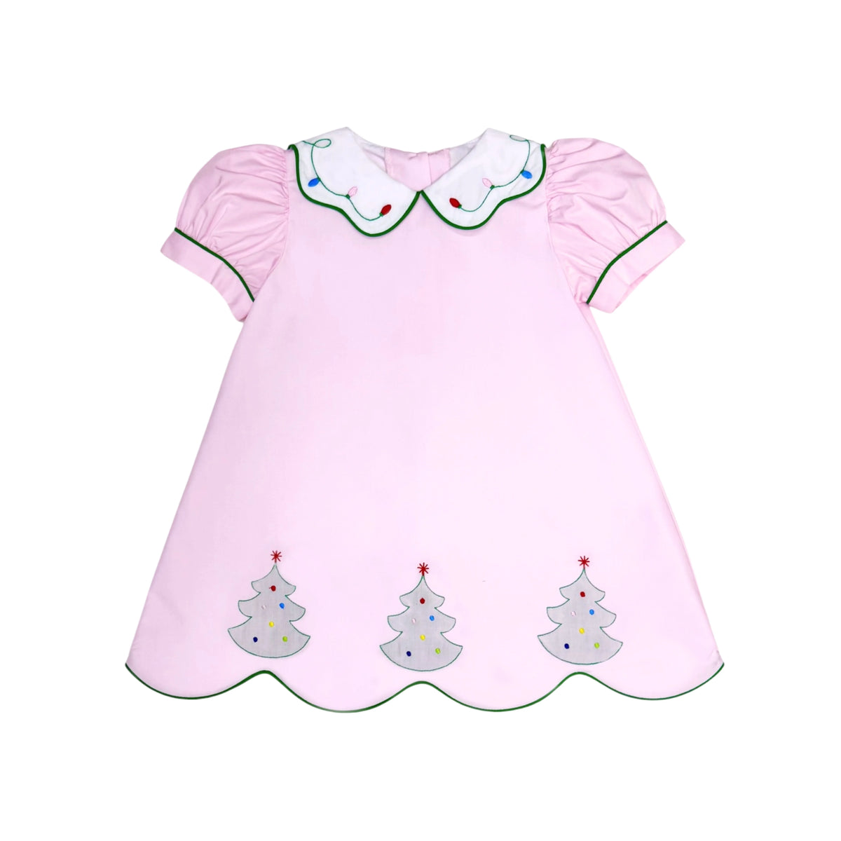 ZUCCINI KIDS SHADOW CHRISTMAS TREE KENDALL DRESS PINK BROADCLOTH