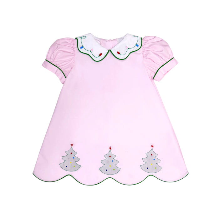 ZUCCINI KIDS SHADOW CHRISTMAS TREE KENDALL DRESS PINK BROADCLOTH