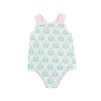 TBBC SISI SUNSUIT HANOVER HANDBLOCK WITH PALM BEACH PINK AND BUCKHEAD BLUE