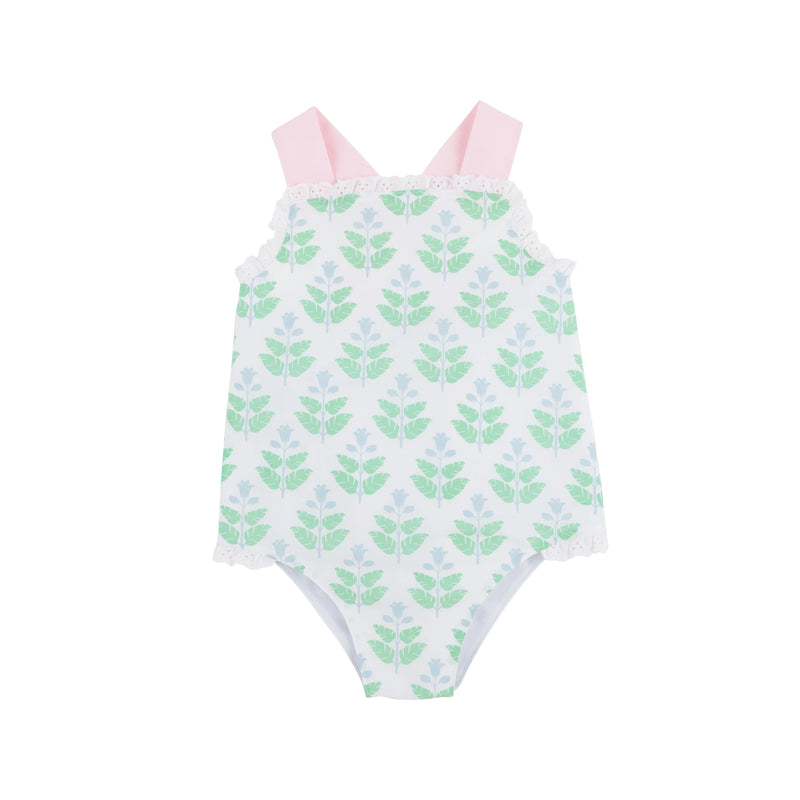 TBBC SISI SUNSUIT HANOVER HANDBLOCK WITH PALM BEACH PINK AND BUCKHEAD BLUE