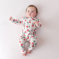 KYTE BABY ZIPPERED ROMPER IN STRAWBERRY FIELDS