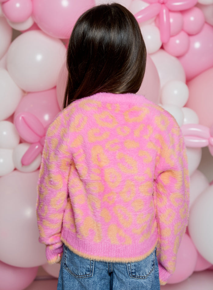 Design History Girls Pink Leopard Cardigan