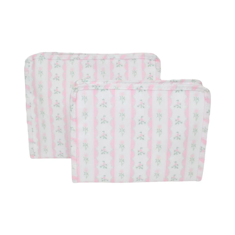 TRVL ROADIE LARGE ZIP POUCH RIBBON FLORAL PINK