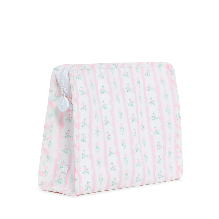 TRVL ROADIE LARGE ZIP POUCH RIBBON FLORAL PINK