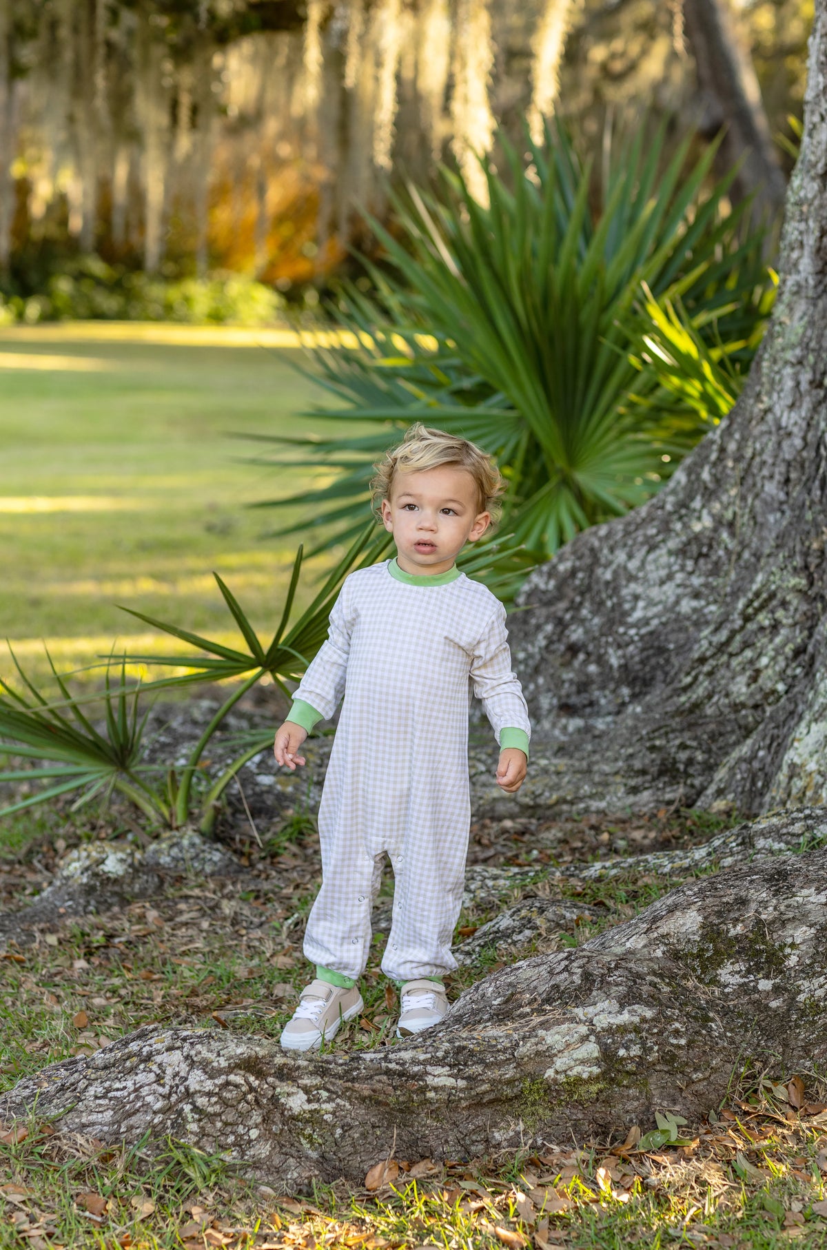 Miller Romper Khaki Gingham/Sage