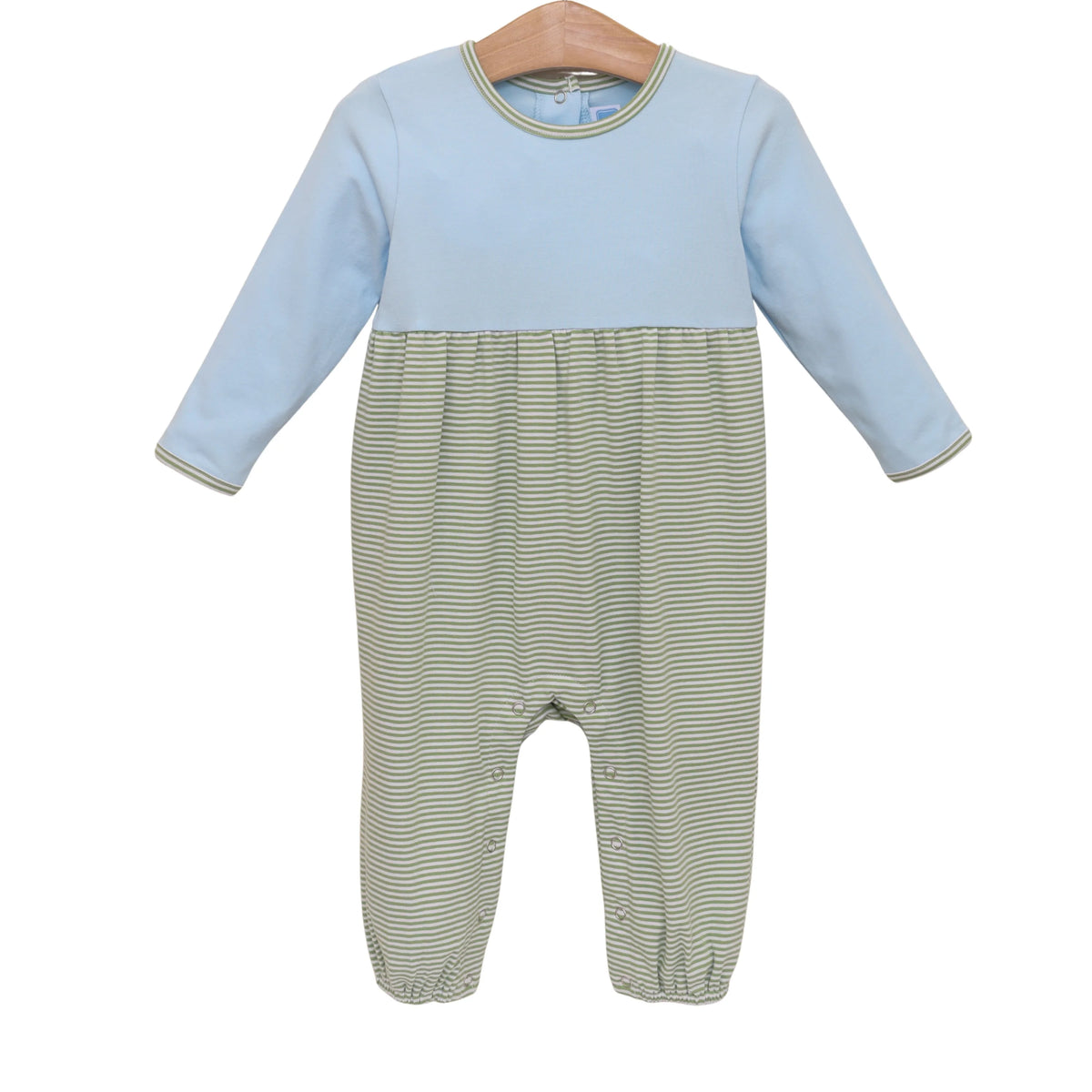 Preston Romper Green Stripe/Light Blue