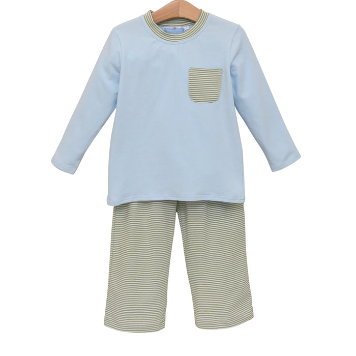 Preston Pant Set Green Stripe/Light Blue