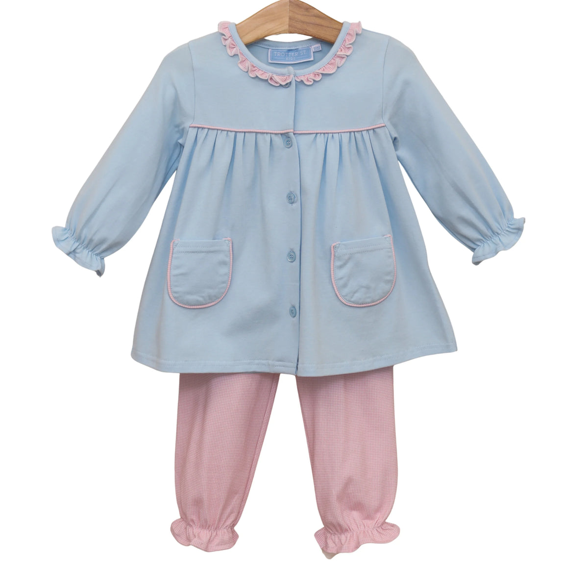 Amelia Bloomer Pant Set Light Pink Microgingham/Light Blue