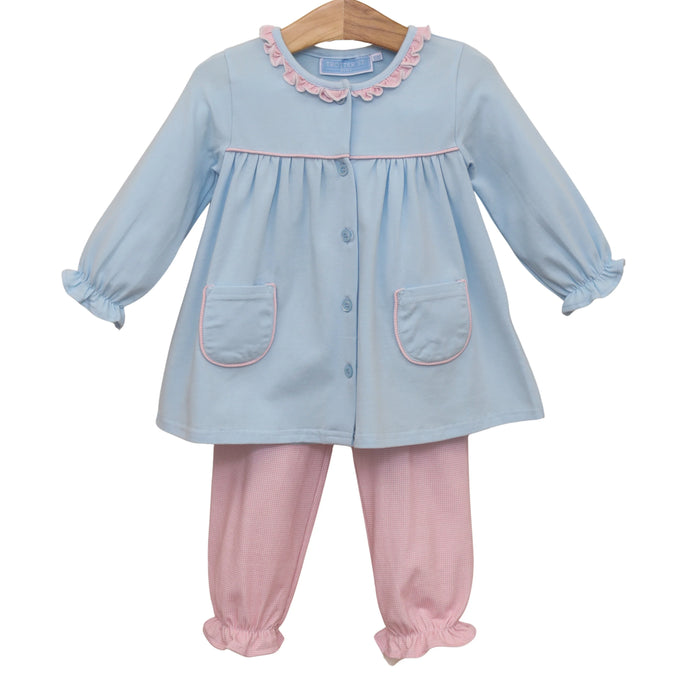 Amelia Bloomer Pant Set Light Pink Microgingham/Light Blue