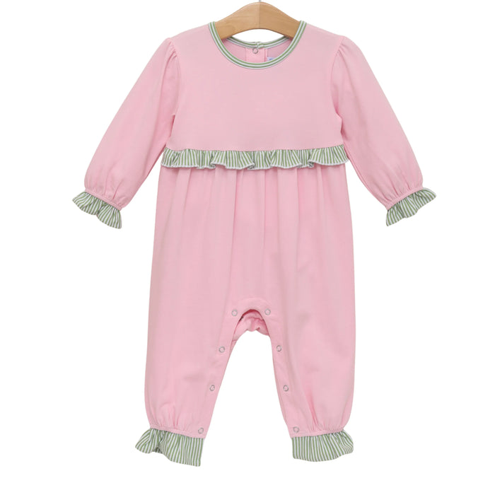 Mila Romper Green Stripe/Pink