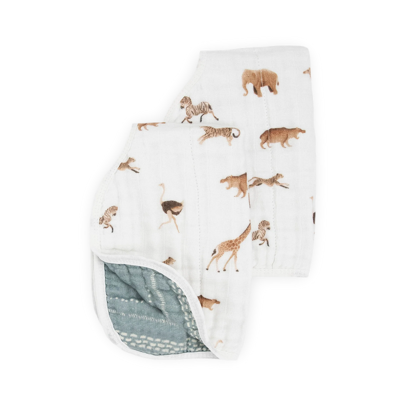 LITTLE UNICORN MUSLIN BURP CLOTH 2 PACK ANIMAL CRACKER + STILLWATER STITCH