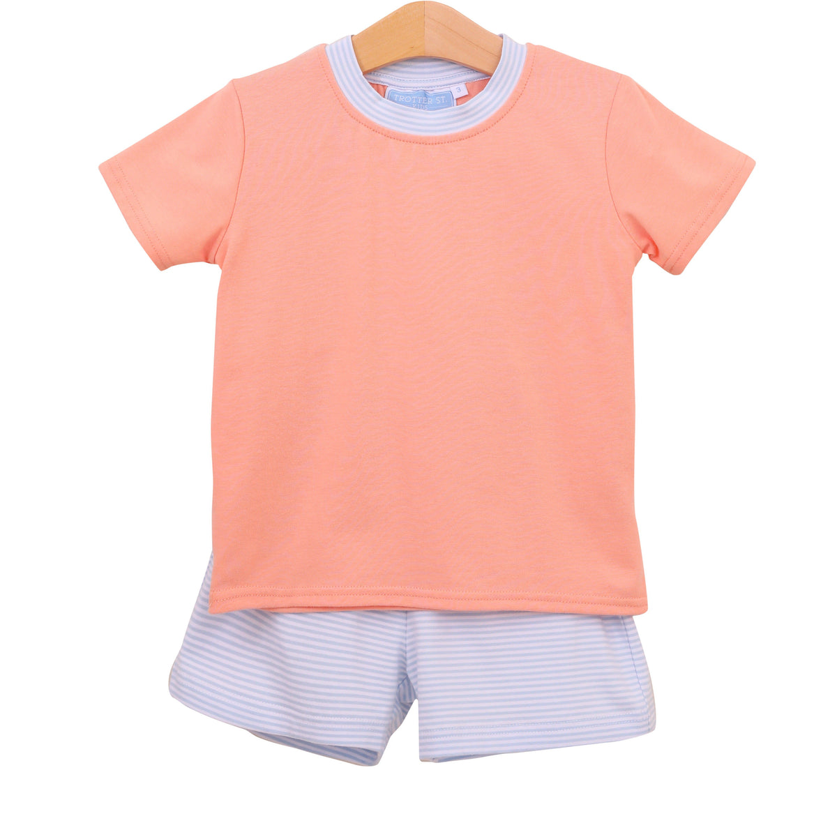 TROTTER STREET SHEPARD SHORT SET LIGHT BLUE STRIPE/CORAL