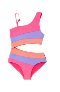 VIVI CUTOUT MULTICOLOR STRIPE ONE PIECE SWIMSUIT