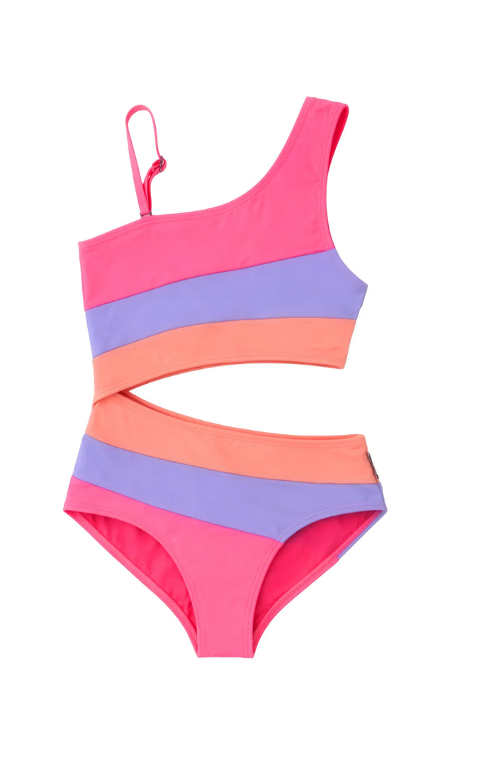 VIVI CUTOUT MULTICOLOR STRIPE ONE PIECE SWIMSUIT