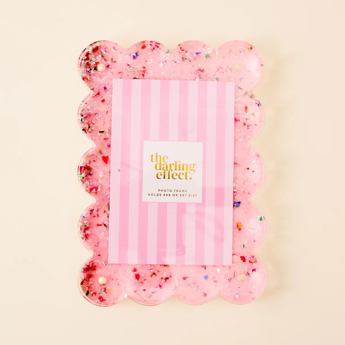 THE DARLING EFFECT RECTANGLE SCALLOPED ACRYLIC FRAME CONFETTI PINK