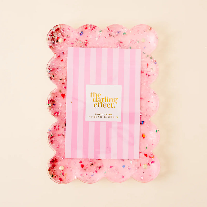 THE DARLING EFFECT RECTANGLE SCALLOPED ACRYLIC FRAME CONFETTI PINK