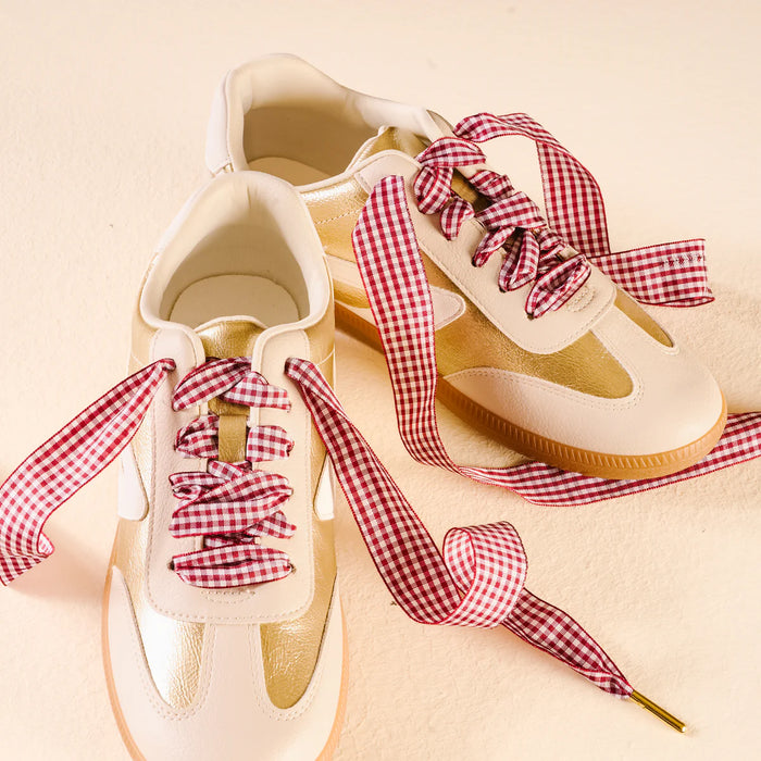 STEP IT UP SHOE LACES GINGHAM BURGUNDY