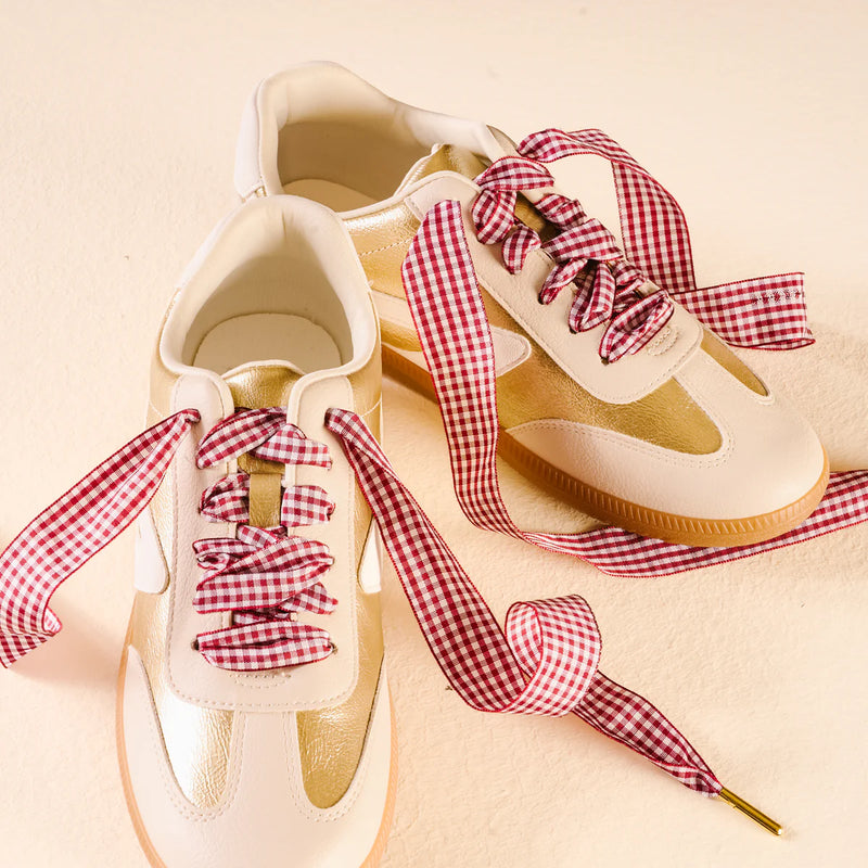 STEP IT UP SHOE LACES GINGHAM BURGUNDY