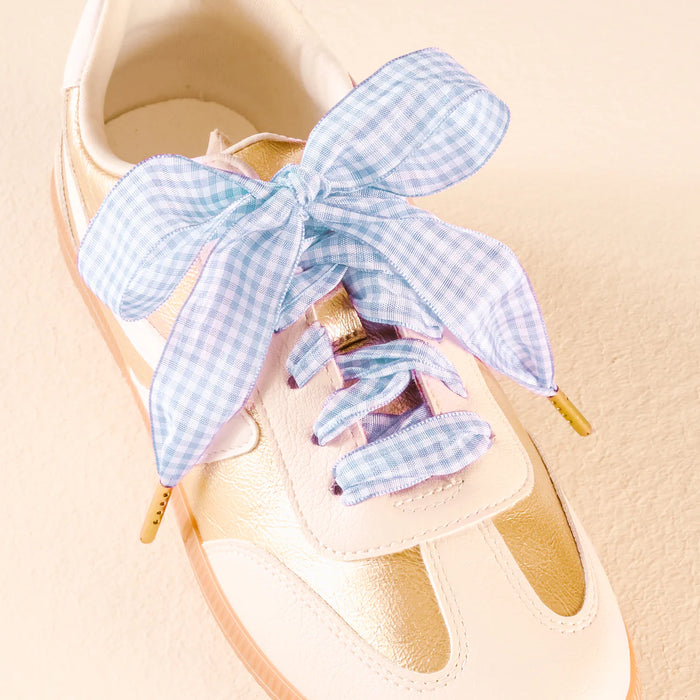 STEP IT UP SHOE LACES GINGHAM LIGHT BLUE