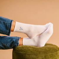 EMBROIDERED CREW SOCKS BLUE BOW