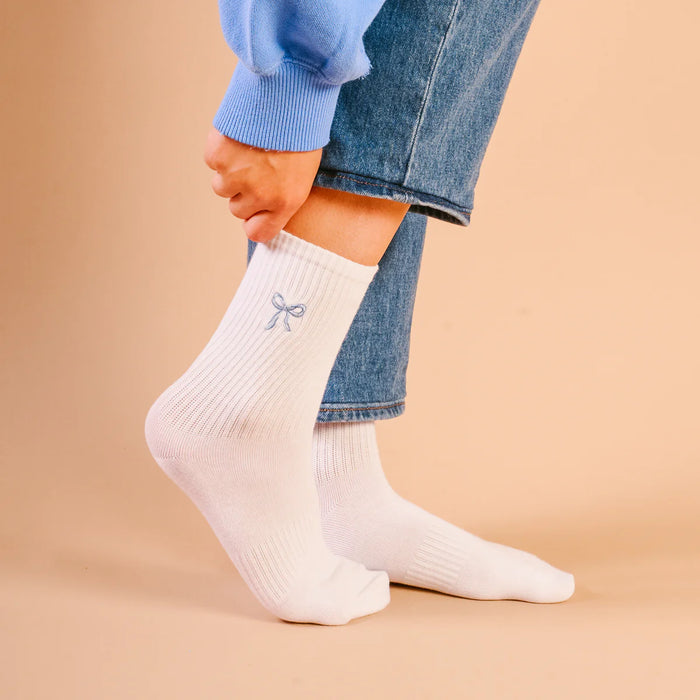 EMBROIDERED CREW SOCKS BLUE BOW