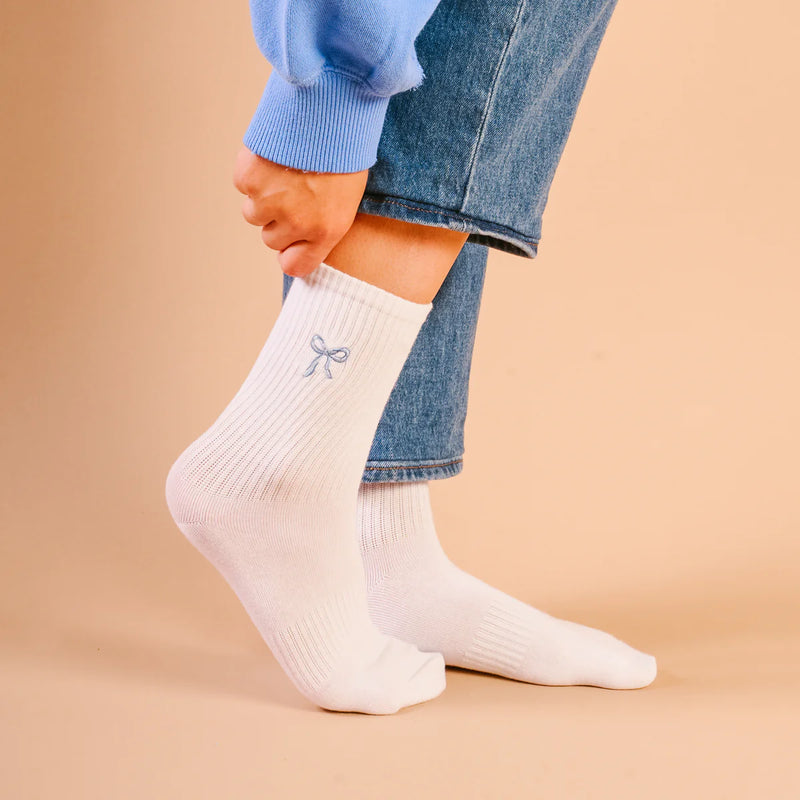 EMBROIDERED CREW SOCKS BLUE BOW