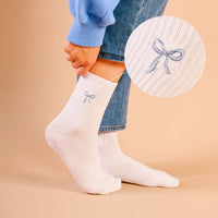 EMBROIDERED CREW SOCKS BLUE BOW