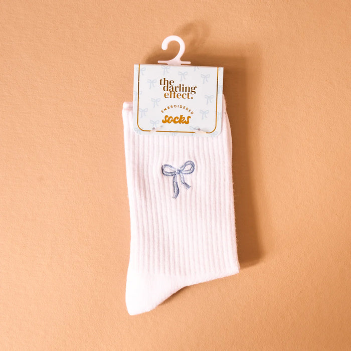EMBROIDERED CREW SOCKS BLUE BOW