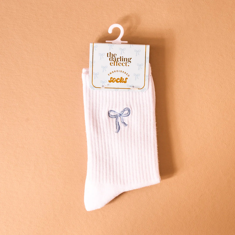 EMBROIDERED CREW SOCKS BLUE BOW