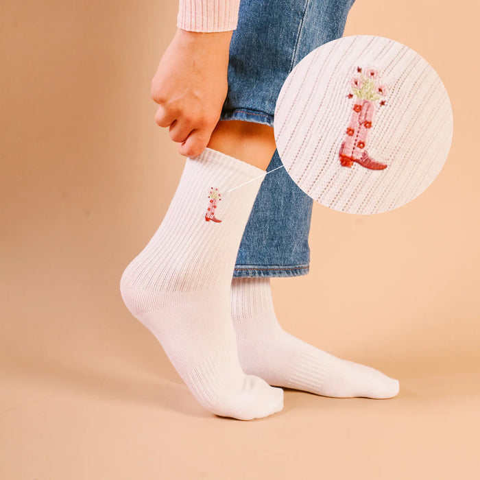 EMBROIDERED CREW SOCKS COWGIRL BOOT
